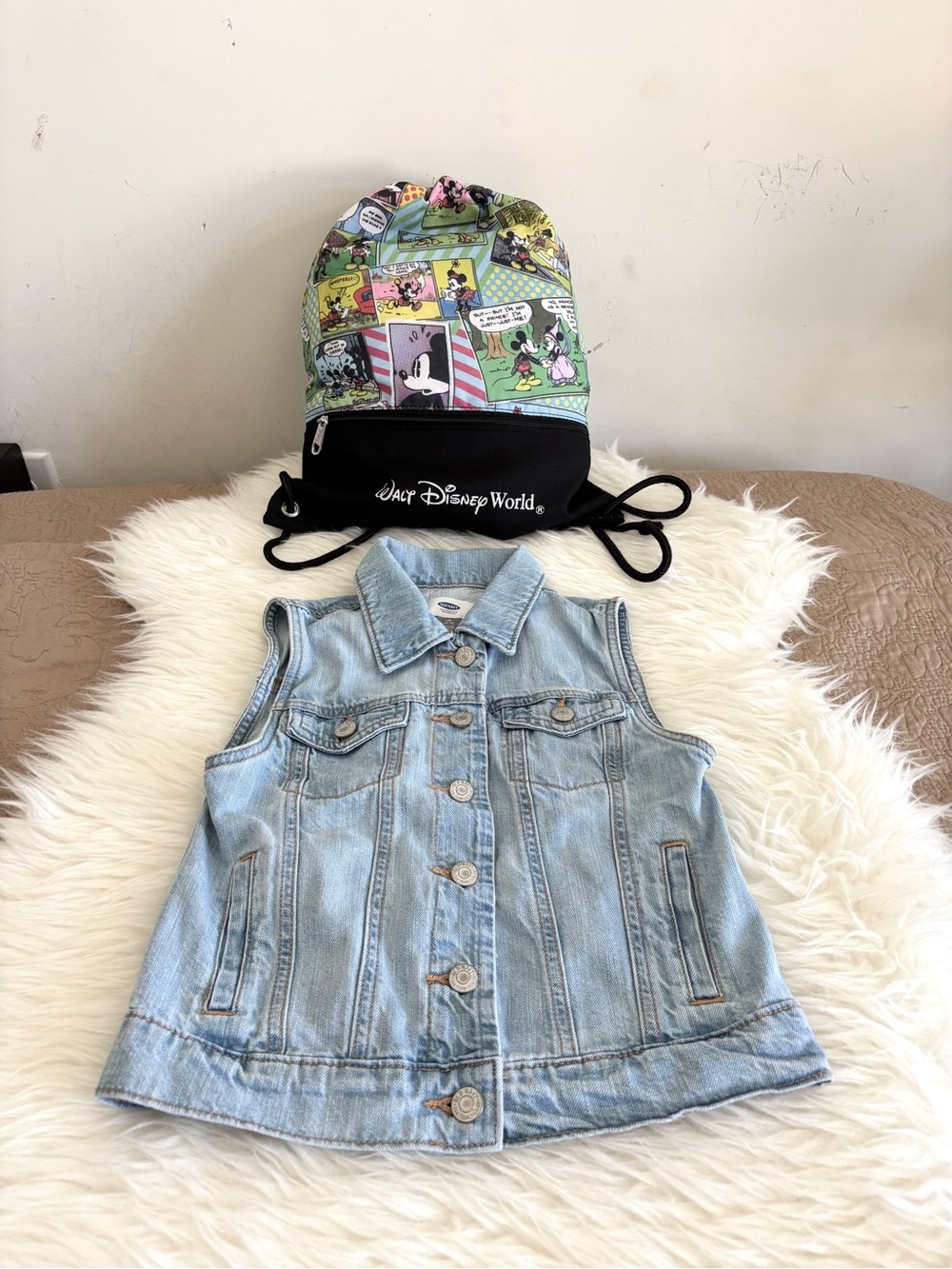 BUNDLE OF TWO: Old Navy Blue Denim Jacket for girl 10, backpack Disney cartoon